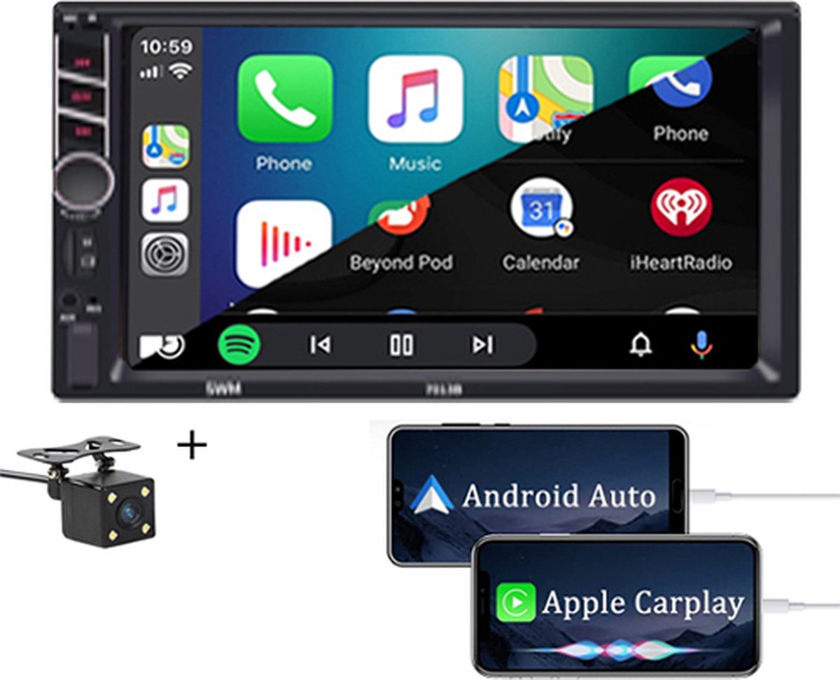 Boscer® Autoradio 2Din Universeel - Apple Carplay & Android Auto - 7' HD Touchscreen - USB - AUX - Bluetooth - Achteruitrijcamera