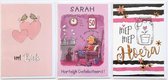 SARAH + Lots of love + Hip Hip Hourra – 3 Cartes de vœux - 12 x 17 cm – SARA-302