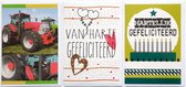 3 Wenskaarten - Van Harte Gefeliciteerd + Gefeliciteerd + Blanco Kaart Trekker - 12 x 17 cm – TRA-301