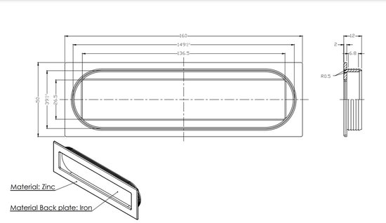 Schuifdeur komgreep | Mat Zwart | 160x50x10mm | Schuifdeurgreep | Ladegreep | Deurgreep | Schuifdeurkom | H026