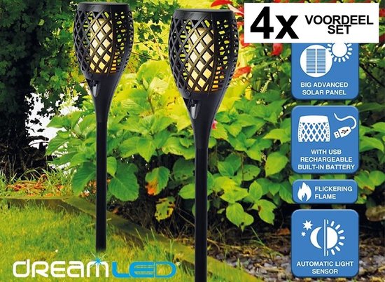 Dreamled Solar Flame LED Light fakkel tuinverlichting - set van 4 stuks