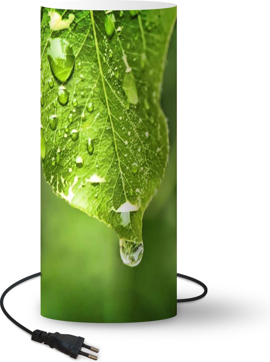 Lamp - Nachtlampje - Tafellamp slaapkamer - Vroege dauwdruppels op een groen blad - 70 cm hoog - Ø29.6 cm - Inclusief LED lamp