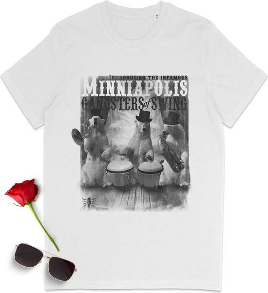 T shirt avec imprimé musique - Tshirt rigolo homme et femme - T-shirt femme et homme avec trio d'ours - Tailles unisexe : S à 3XL - Couleur chemise : blanc.