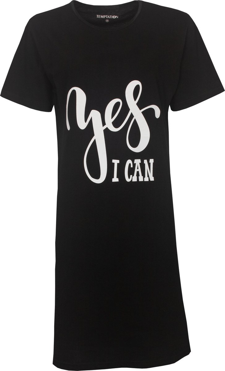 Temptation Dames Nachthemd - Bigshirt - 100% Katoen - Zwart