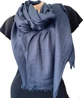 Écharpe longue et fine pour femme - Couleur unie - Bleu marine - 195 x 100 cm (30#)