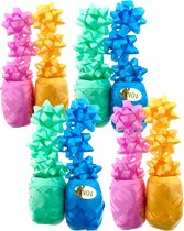 Cadeauversiering set - Krullint - Groen, Blauw, Roze & Geel - 8 Bolletjes & 24 strikjes