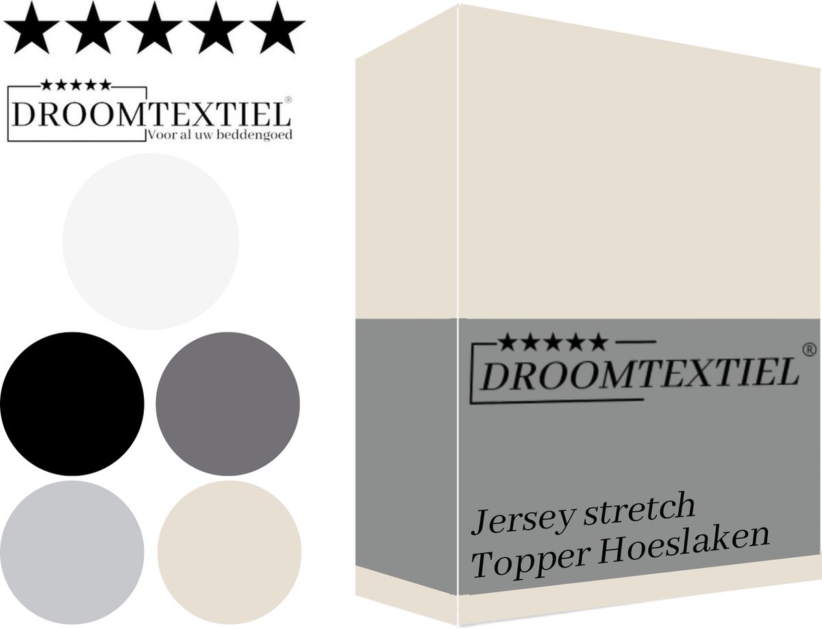 Droomtextiel Topper Hoeslaken Jersey Stretch - Crème 160x210/220 cm - Lits-Jumeaux - 160g.m² Zacht Katoen