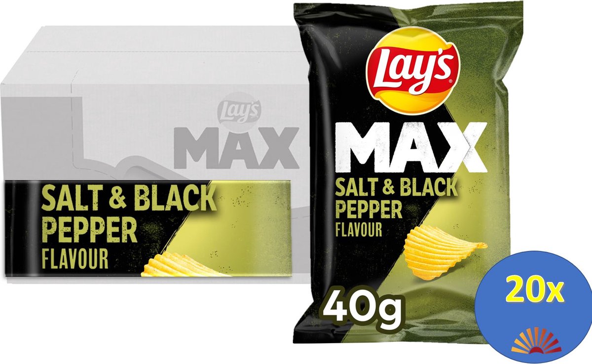 Lays chips Max salt & black pepper 40g displaydoos 20 zakjes peper