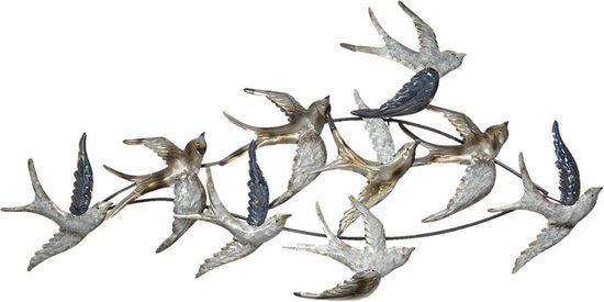 Wanddecoratie 116*6*62 cm Zilverkleurig Metaal Vogels Muurdecoratie Wandversiering