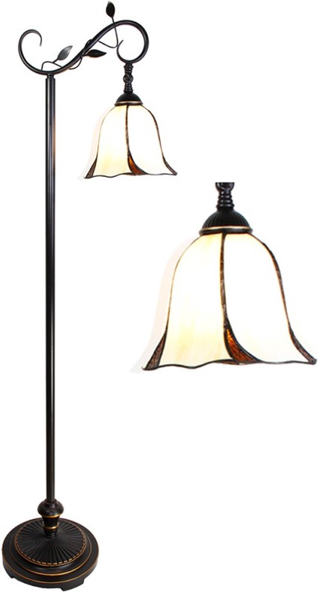 Tiffany Vloerlamp 152 cm Wit Bruin Kunststof Glas Staande Lamp Glas in Lood Tiffany Lamp