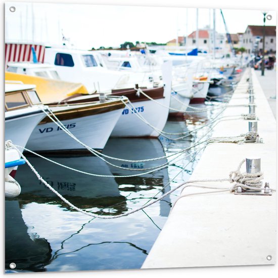 WallClassics - Tuinposter – Boten in Haven - 100x100 cm Foto op Tuinposter  (wanddecoratie voor buiten en binnen)