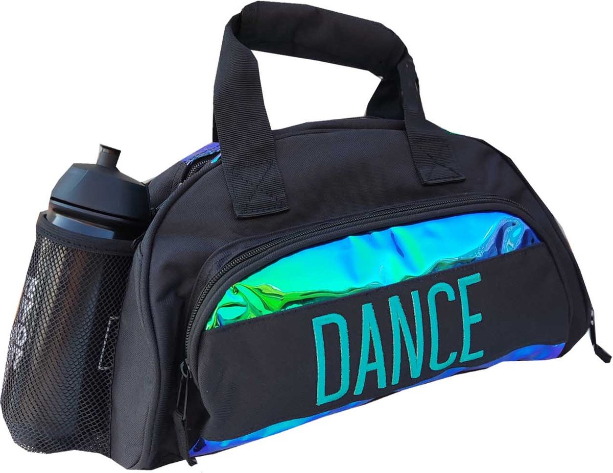 Dancer Dancewear® Sport Tas Kind | Sport Tas Kinderen | Danstas | Bidonvak | Schoenenvak | Metallic | Zwart