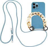 Høyde - Geschikt voor iPhone 13 Pro Max - Telefoonhoes met koord + Kralenketting - Blauw
