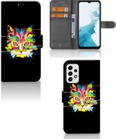 Wallet Book Case Geschikt voor Samsung Galaxy A23 Smartphone Hoesje Cat Color Leuke Verjaardagscadeaus