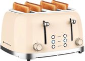 Grille-pain rétro KitchenBrothers - 6 niveaux de chaleur - 4 fentes Extra larges - 1630W - Fonction de réchauffage et de décongélation - Beige