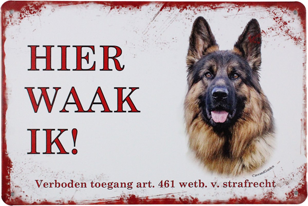 Wandbord - Hier waak ik Duitse Herder - Metalen wandbord - Mancave - Mancave decoratie - Metalen borden – Honden - Metal sign - Bar decoratie - Tekst bord - Wandborden - Wand Decoratie - Metalen bo