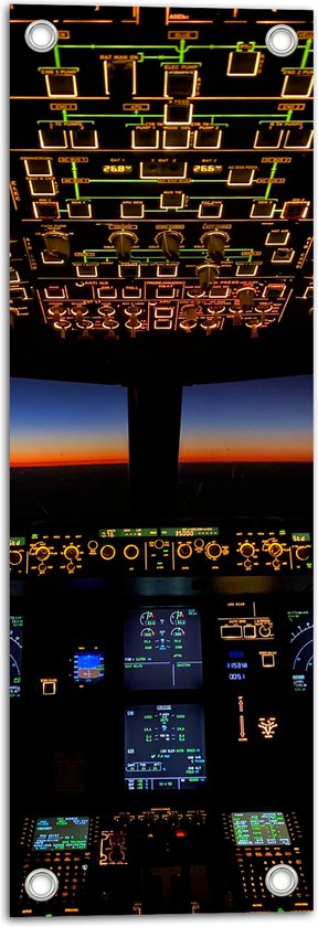 WallClassics - Tuinposter – Cockpit met Zonsondergang in de Avond - 20x60 cm Foto op Tuinposter  (wanddecoratie voor buiten en binnen)
