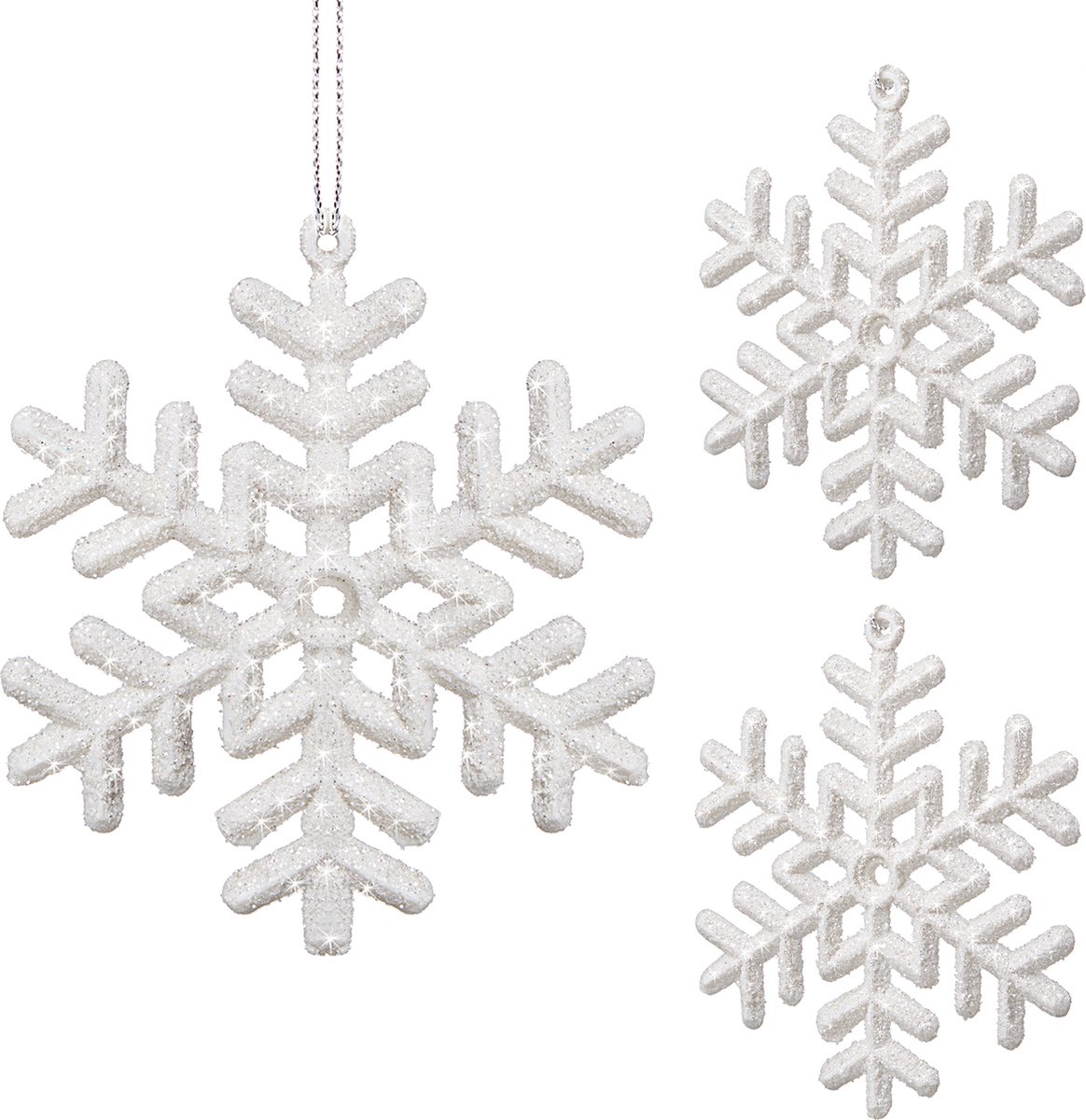 springos Kerstversiering | Kerstdecoratie Voor Binnen | Kersthanger | Sneeuwvlok | 3 Stuks Wit