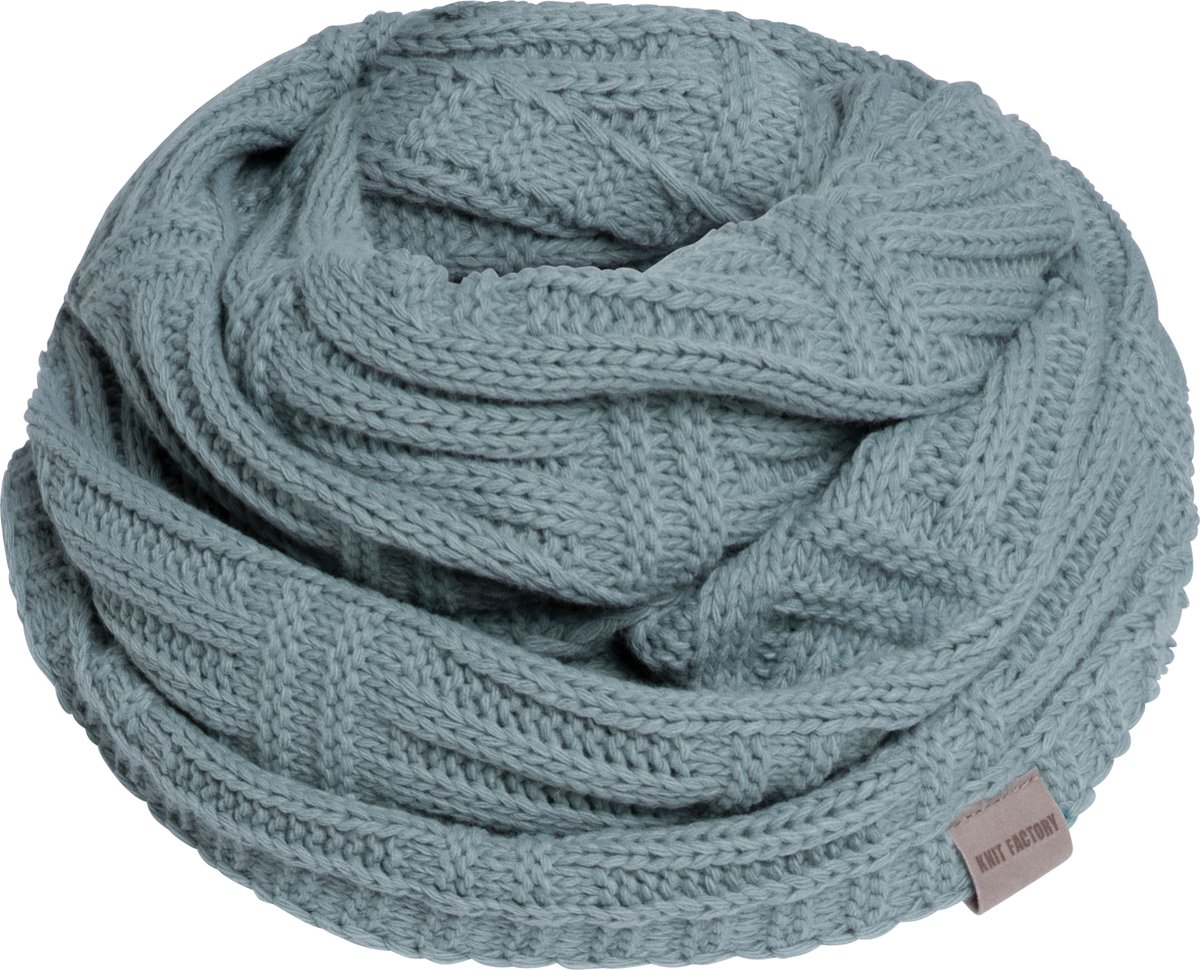 Knit Factory Bobby Gebreide Colsjaal Dames & Heren - Nekwarmer Ronde Sjaal - Nekwarmer - Wollen Sjaal - Groene colsjaal - Dames sjaal - Heren sjaal - Unisex - Stone Green - One Size