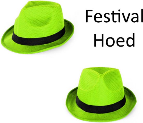 Festival Maffia hoed groen met zwarte band - Hoofddeksel hoed festival thema feest feest party