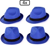 4x Festival hoed blauw met zwarte band - Hoofddeksel hoed festival thema feest feest party