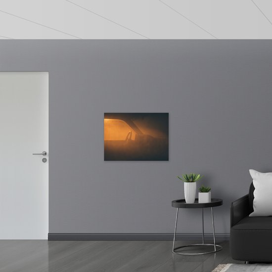 Poster (Mat) - Brandende Auto met Rookwalm - 80x60 cm Foto op Posterpapier met een Matte look