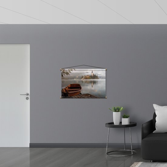 WallClassics - Affiche Textile - Bateau en Bois au Kasteel sur Water - 90x60 cm Photo sur Textile