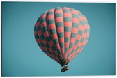 WallClassics - Dibond - Blauw met Roze Geblokte Luchtballon - 60x40 cm Foto op Aluminium (Met Ophangsysteem)