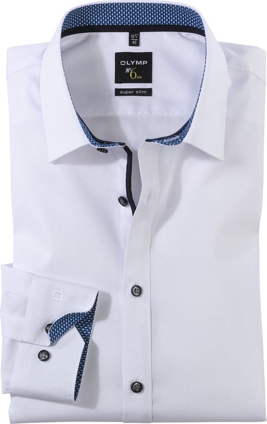 OLYMP No. Six super slim fit overhemd - wit (blauw contrast) - Strijkvriendelijk - Boordmaat: 46
