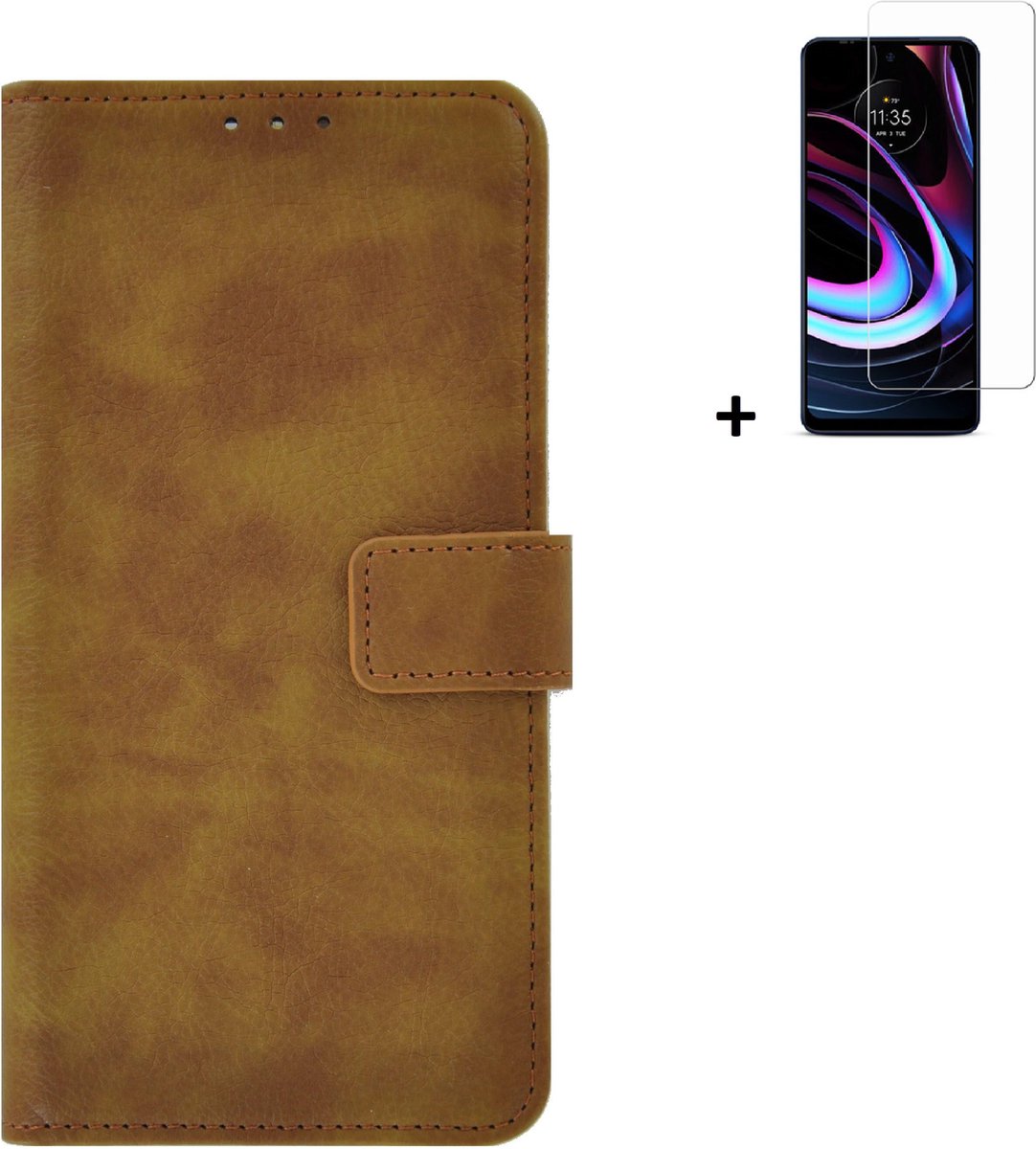MoDo hoesje Geschikt voor Motorola Moto E32/ E32s - Kunstleer Book Case - Bruin hoesje met screenprotector