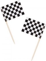 100 x Cocktail prikkers race/finish vlag 7 cm vlaggetjes decoratie - Wegwerp prikkertjes - Formule 1/autoracen thema