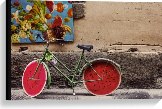WallClassics - Toile - Vélo garé avec Roues couleur melon - 60x40 cm Photo sur toile (Décoration murale sur toile)