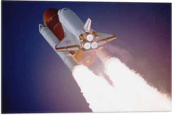 WallClassics - Vlag - Gelanceerde Raket naar de Ruimte - 60x40 cm Foto op Polyester Vlag