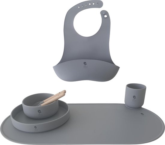 7 delige set Siliconen Kinderservies set - Superieure kwaliteit - grijs -( cloudy ) - Eetset peuter-Baby Servies-Kinderservies- Onbreekbaar - Babybestek - 100% Siliconen BPA-vrij - Oven-, Vriezer- en Vaatwasserbestendig - Kraamcadeau -Babyshower van Chickaboo. — afbeelding 4