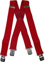 Flores Lederwaren - Heren - Dames Bretels – 4 brede stalen clips bretel - Unisex volwassenen -Motorrijders – Spijkerbroek – Beroepskleding – Skikleding – Kleur: Rood.