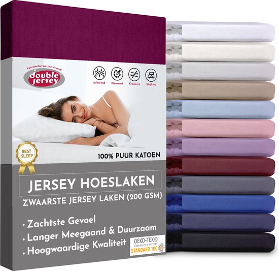 Double Jersey Hoeslaken - Hoeslaken  120x200+30 cm - 100% Katoen  Burgundy