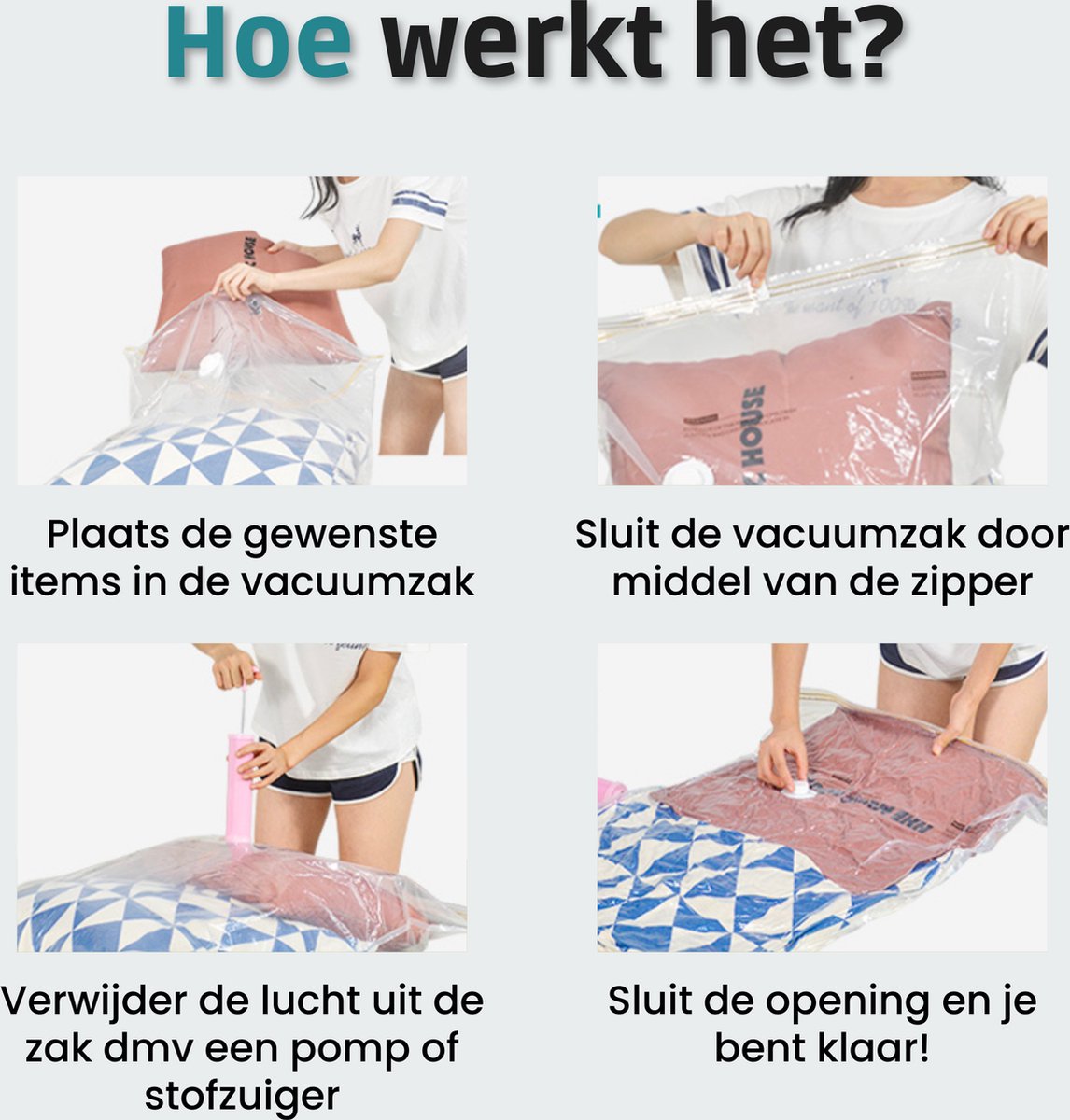 10× Vacuümzakken voor Kleding en Beddengoed - 10 stuks - Met elektrische pomp - 3
