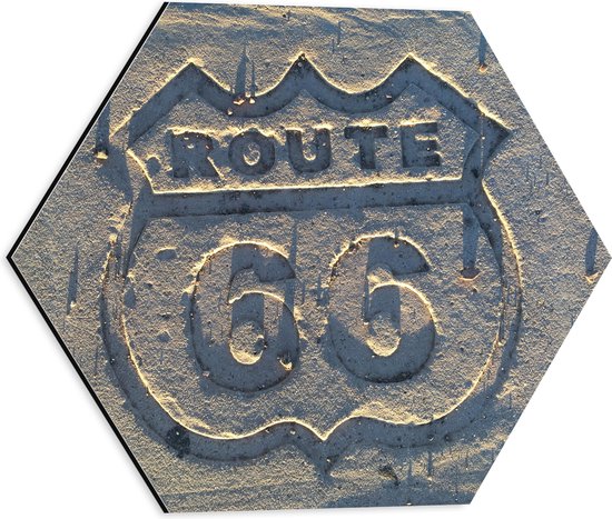 WallClassics - Dibond Hexagon - Route 66 Steen - 40x34.8 cm Foto op Hexagon (Met Ophangsysteem)