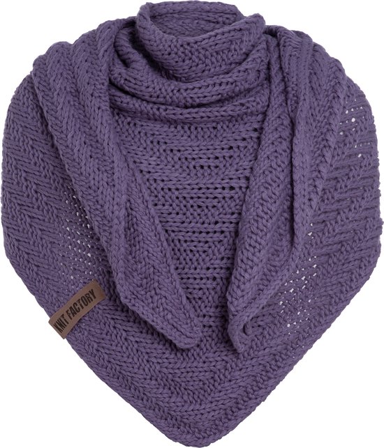 Knit Factory Sally Gebreide Omslagdoek - Driehoek Sjaal Dames - Dames sjaal - Wintersjaal - Stola - Wollen sjaal - Paarse sjaal - Violet - 220x85 cm - Grof gebreid