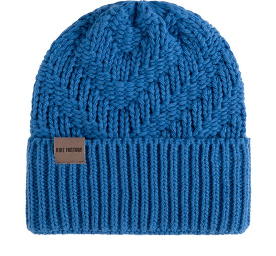 Knit Factory Sally Gebreide Muts Heren & Dames - Beanie hat - Cobalt - Grofgebreid - Warme blauwe Wintermuts - Unisex - One Size