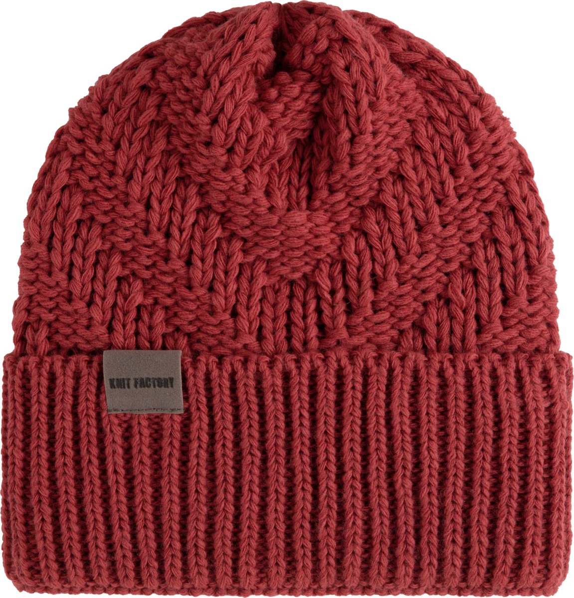 Knit Factory Sally Gebreide Muts Heren & Dames - Beanie hat - Baked Apple - Grofgebreid - Warme rode Wintermuts - Unisex - One Size