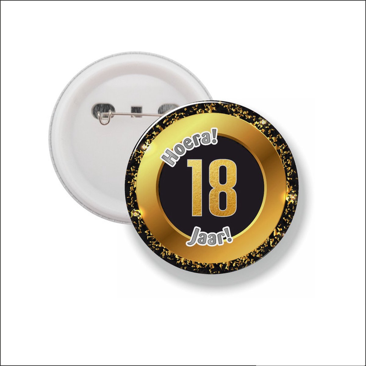 Button Met Speld 58 MM - Hoera 18 Jaar