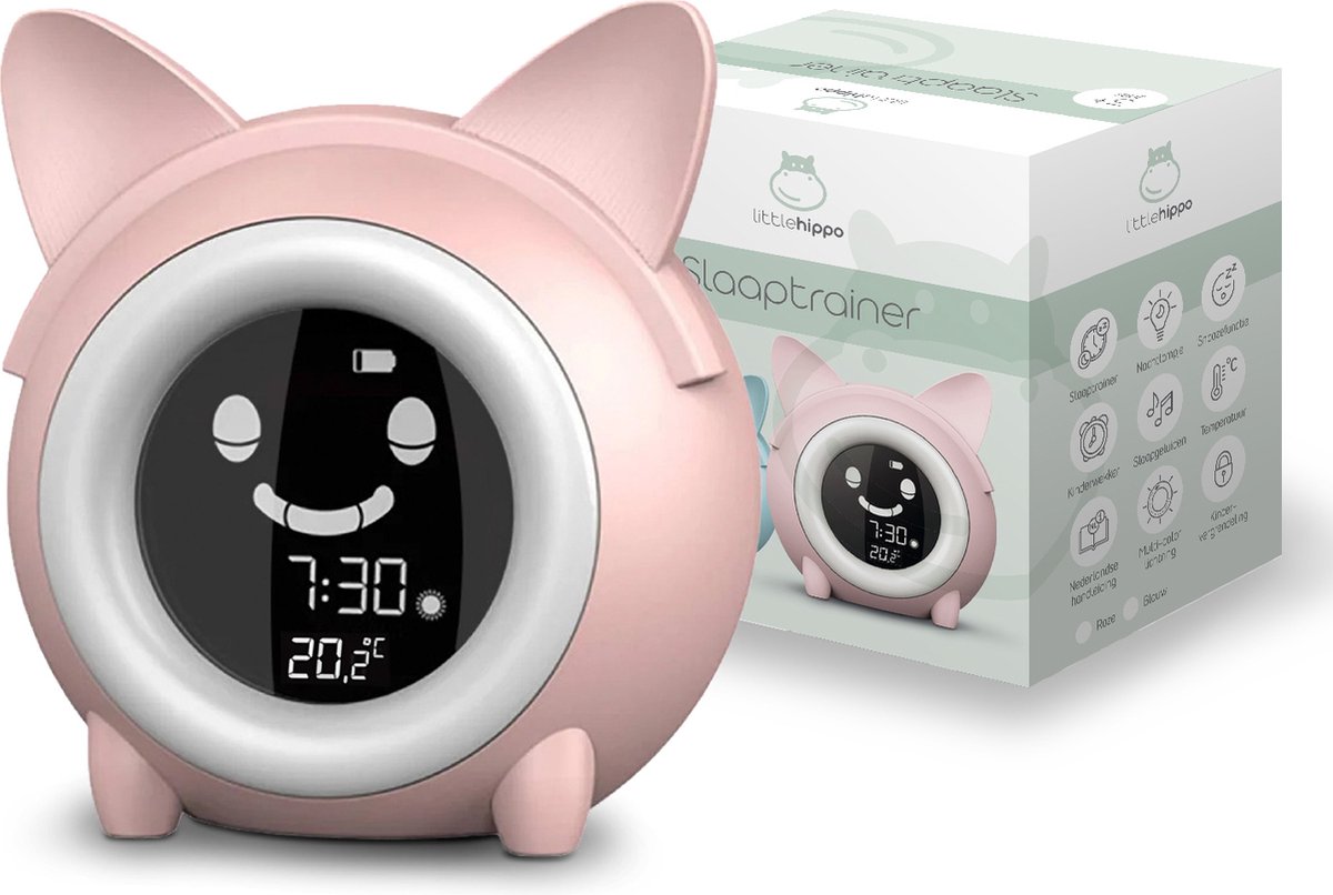 Little Hippo® Slaaptrainer Roze - Kinderwekker - Nachtlampje - NL Handleiding