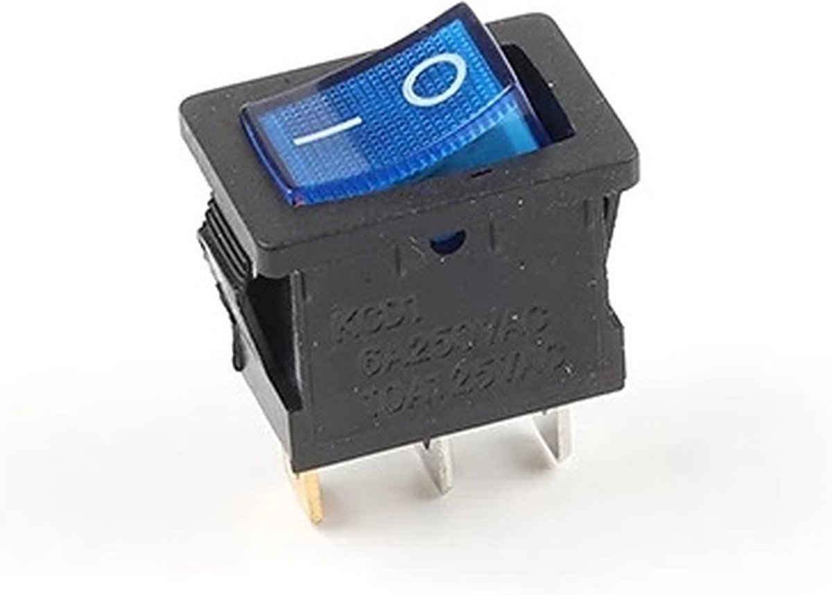 Earu® KCD1-11 Mini Wipschakelaar Rechthoek On/Off - Met Licht - 3A 250V AC - 6A 125V AC - Blauw