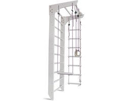 Klimspeel Wereld - Klimrek 220-2 met Touwset - Klimtoestel Sportwand Klimmuur - Klimwand met Ladder Tow Ringen Schommel - kleur wit