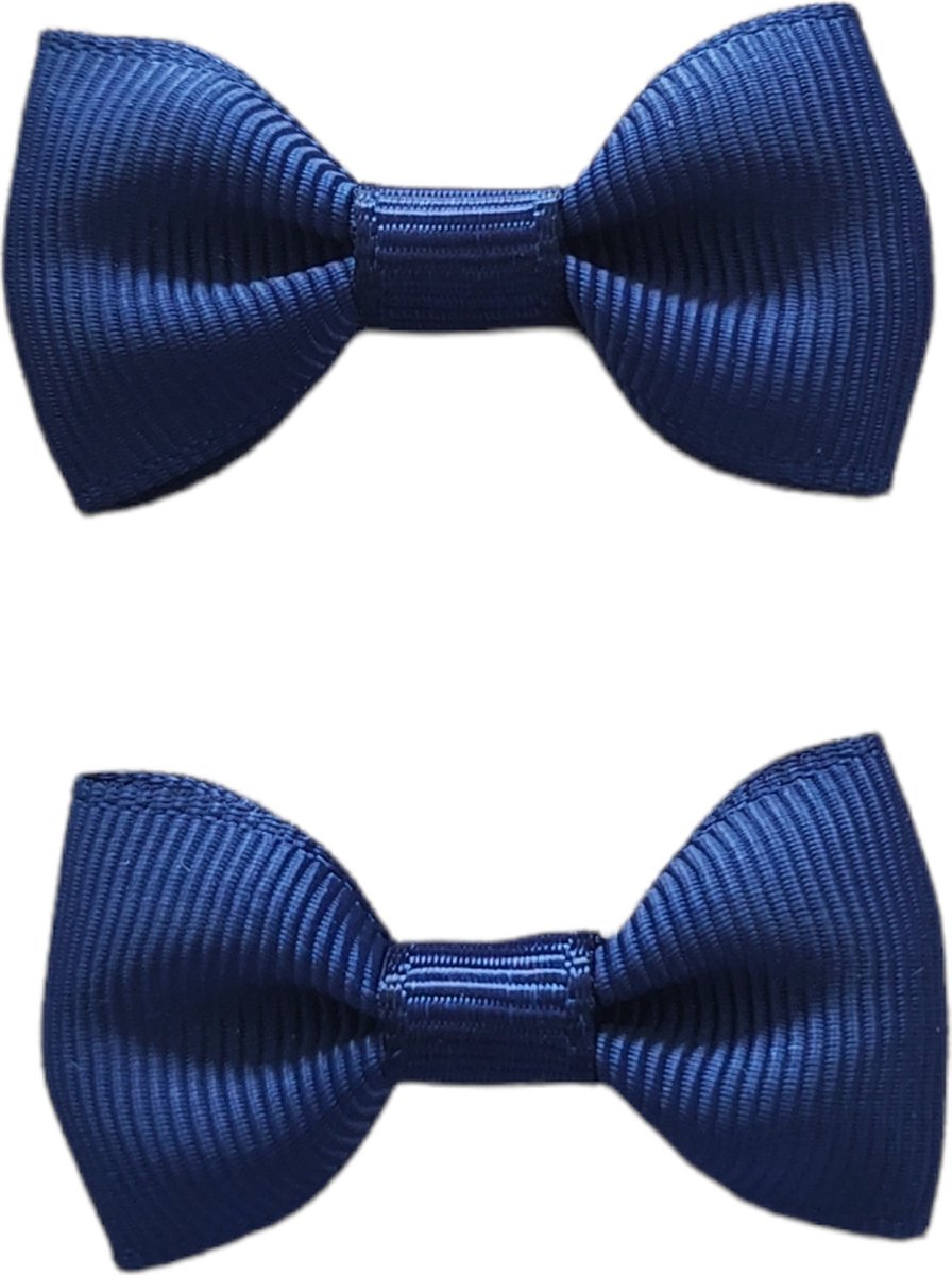 Baby Haarspeldjes met Strik - Set van 2 - Donkerblauw - Meisjes Haaraccessoires - Haarclips Kind - Maison Lunali