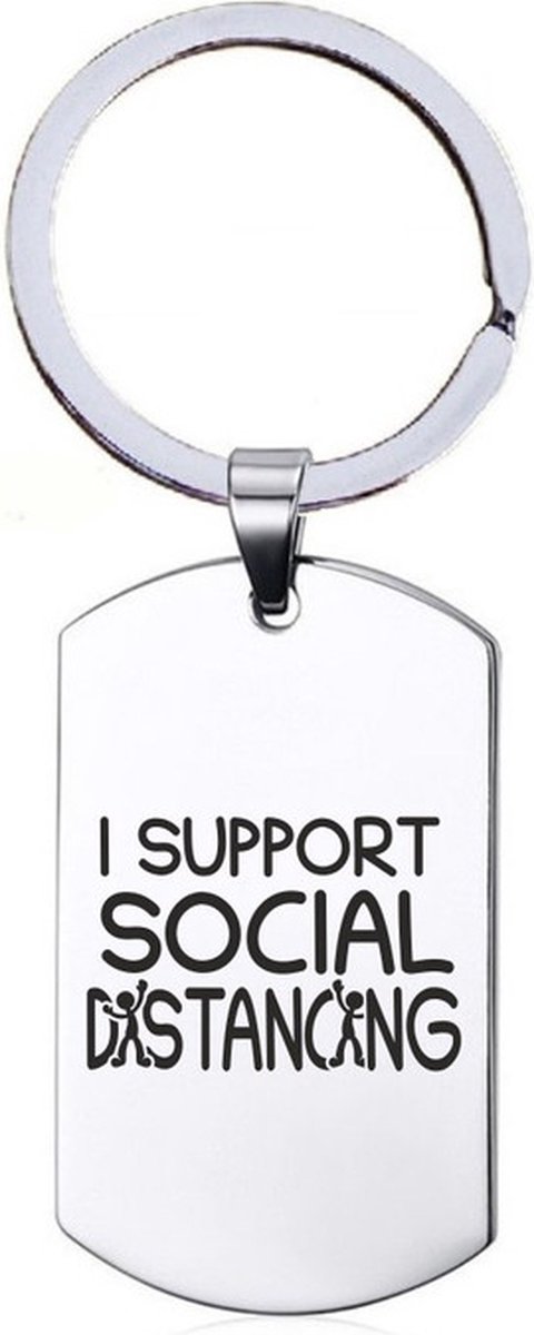Sleutelhanger RVS - I Support Social Distancing