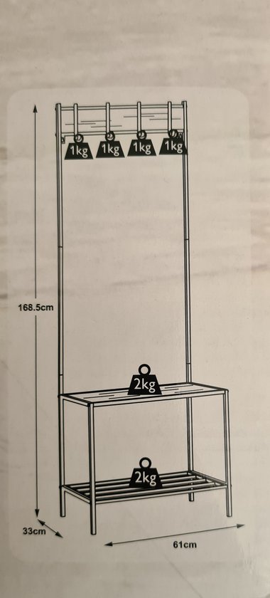 Portemanteau avec étagère à chaussures - métal - 63 x 33 x 170 cm - noir