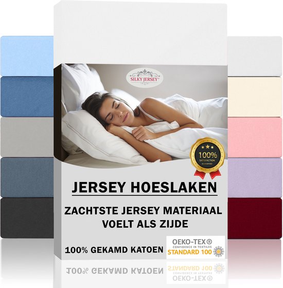 Silky Jersey  Zijdezachte Jersey Hoeslakens Strijkvrij 100% Gekamd Katoen - 90x200+30 cm Wit