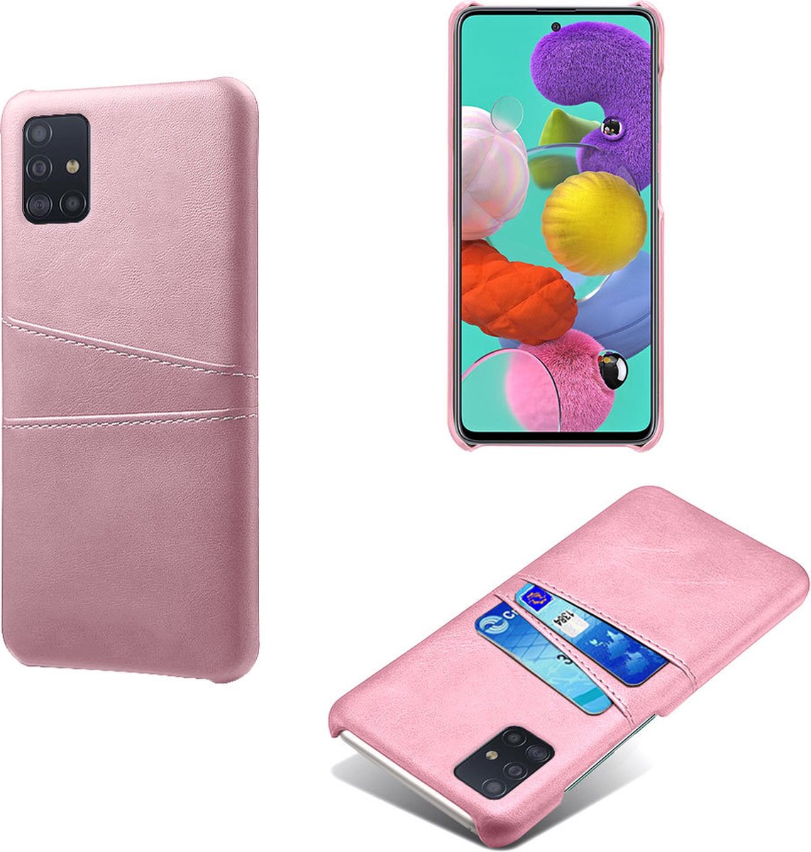Backcover met Opbergvakjes + PMMA Screenprotector voor Samsung Galaxy A51 4G _ Roze Goud